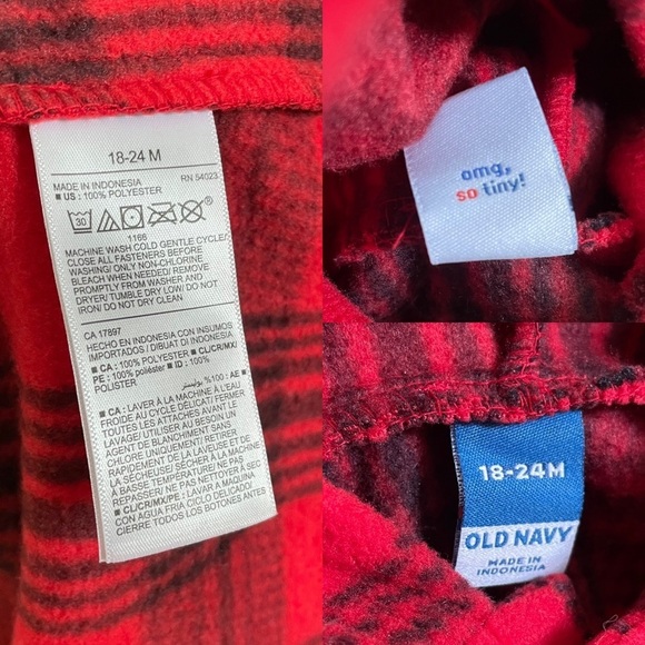 Old Navy Red & Black Plaid Snap Button Hooded Jacket Baby Girl 18-24 Months - Picture 10 of 13